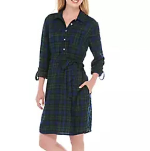 crown & ivy Dresses & Skirts - NEW Crown & Ivy Long Sleeve Plaid Shirt Dress Navy Blue Green Size XL